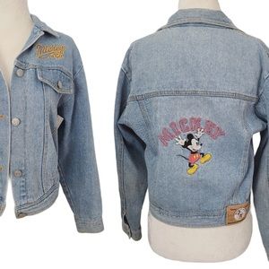 90s Vintage Mickey Embroidered Denim Jean Jacket